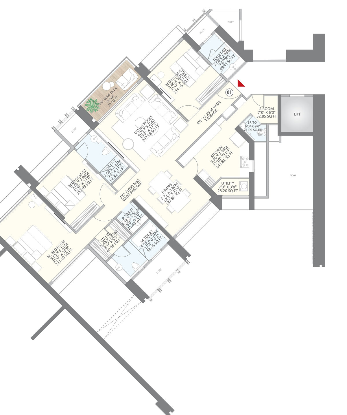 3 BHK floor plan