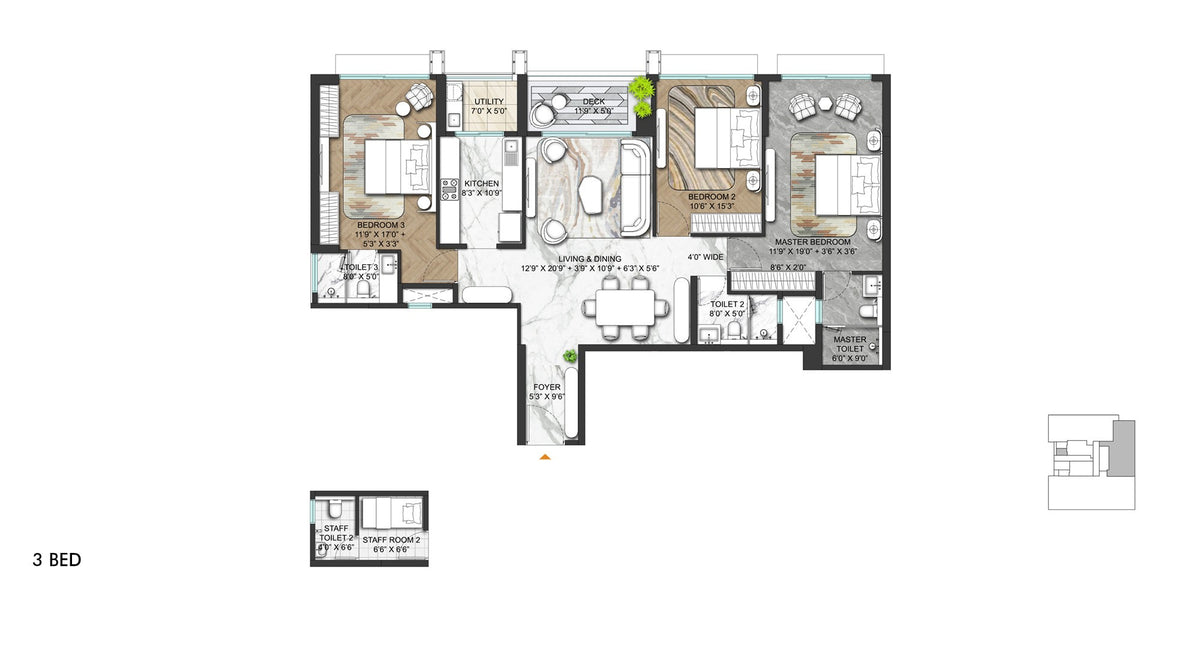 3 BHK floor plan