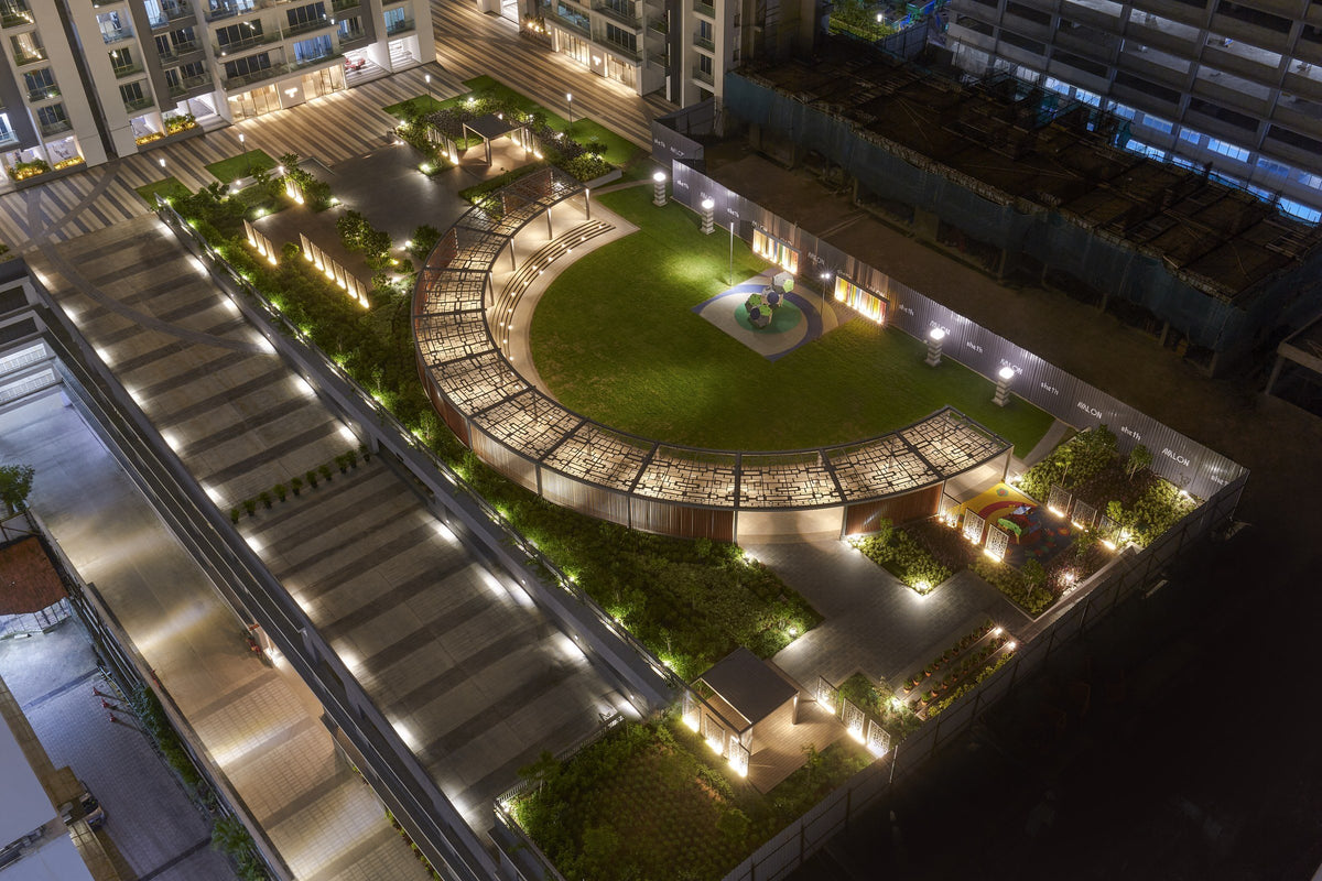 Podium garden at night