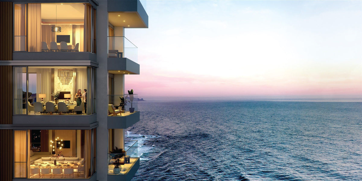 Ocean-front facade at dusk