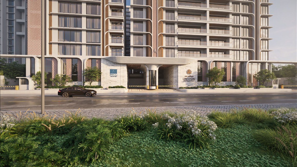 Aaradhya OnePark entrance on 60 Feet Road