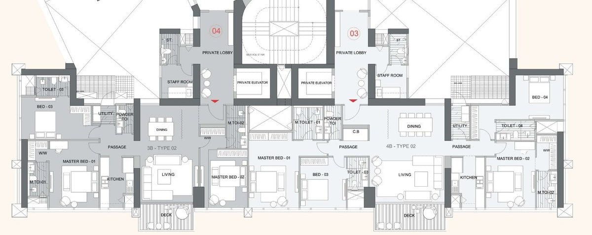 Typical Floor, 3 & 4 BHK floor plan