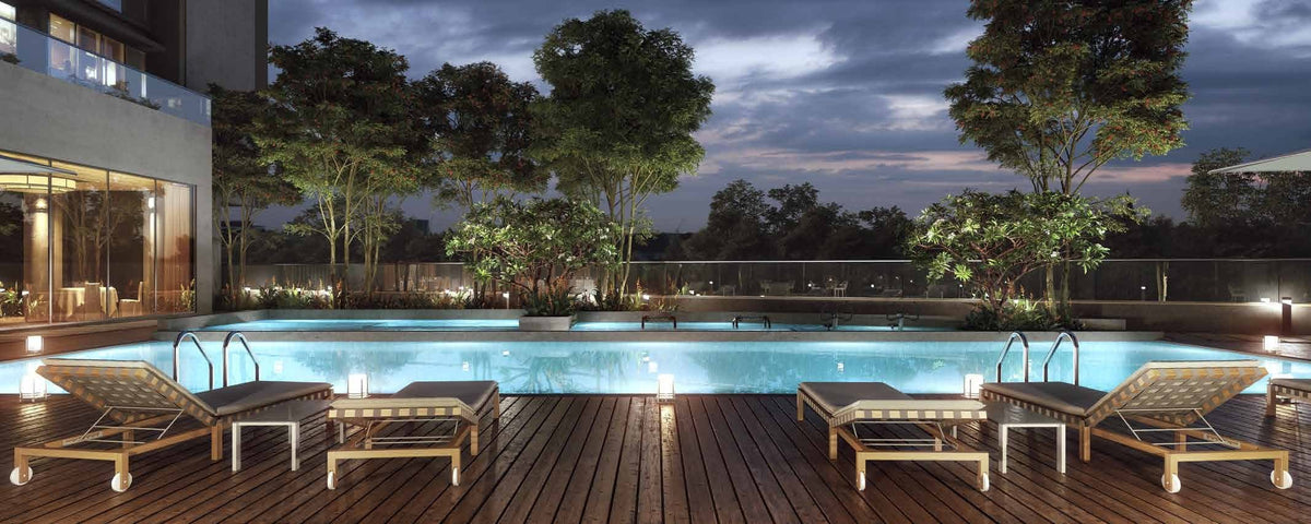 Pool deck at dusk
